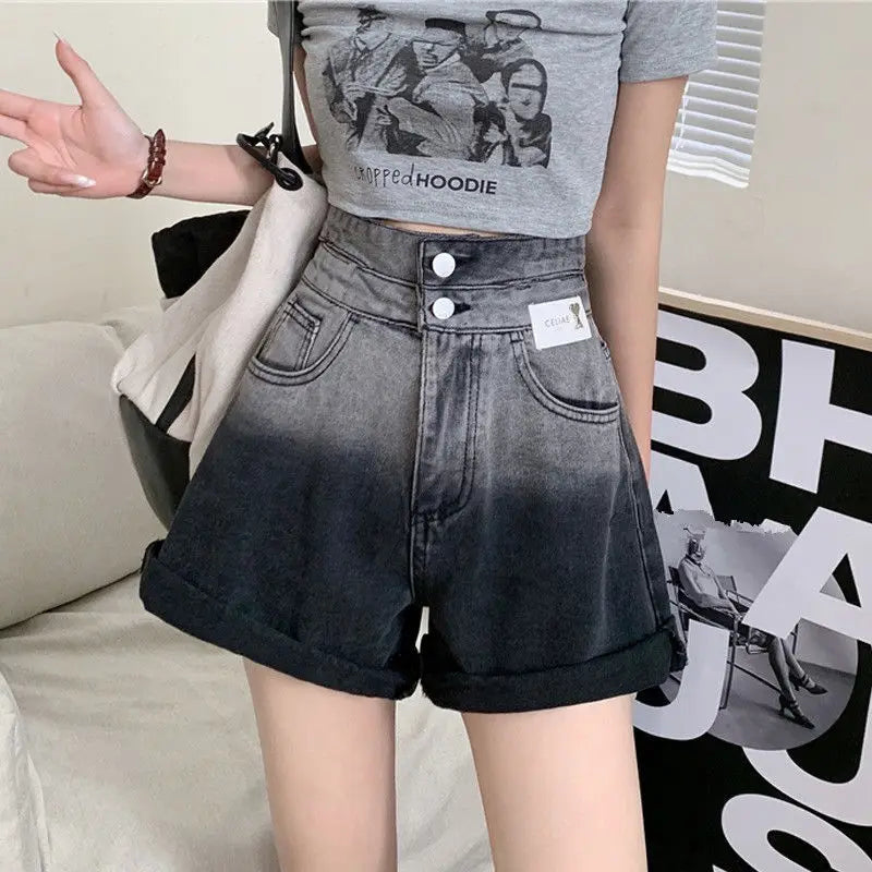 Ripped Denim Womens Shorts High Waist Wide Short Pants for Women.