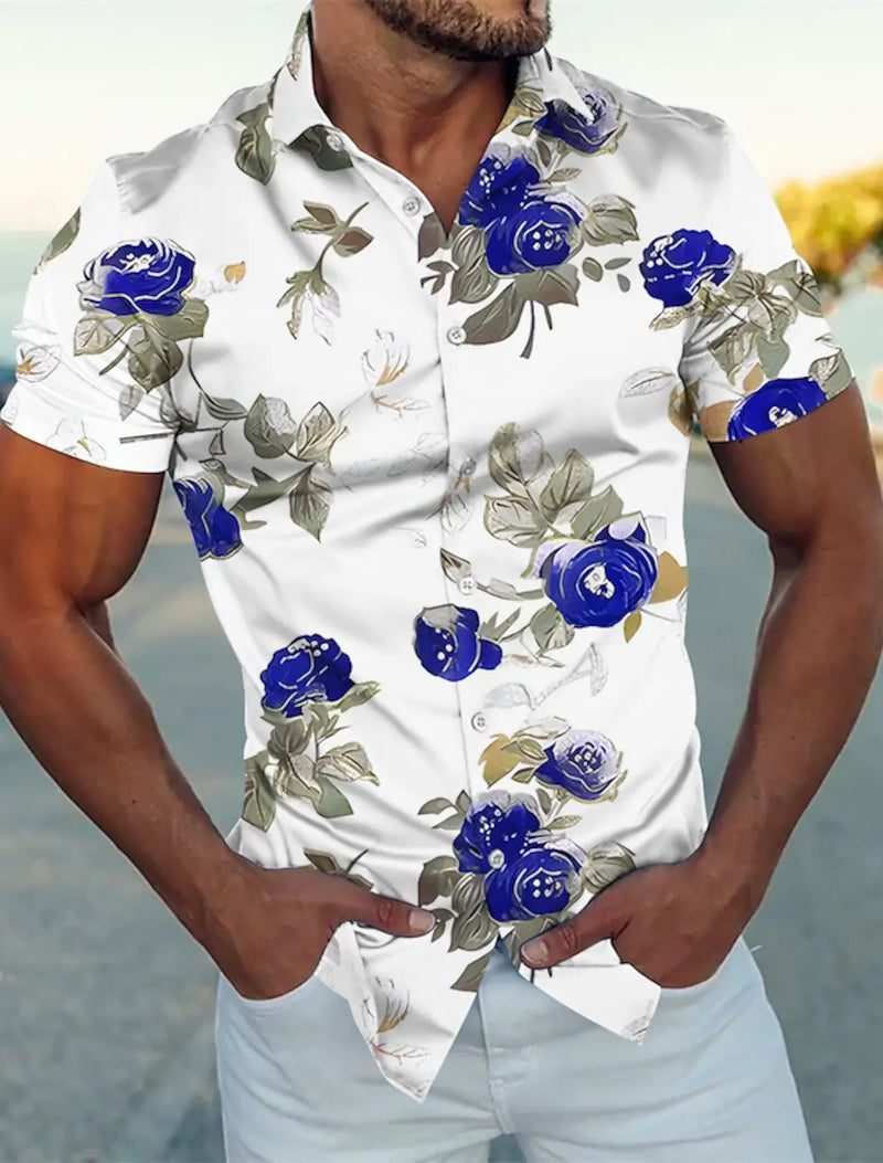 Summer Floral Rose 3D Print Shirts Men Fashion Shirt Casual Vintage.