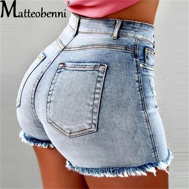 Women High Waist Denim Shorts Ripped Hole Bodycon Short Feminino.