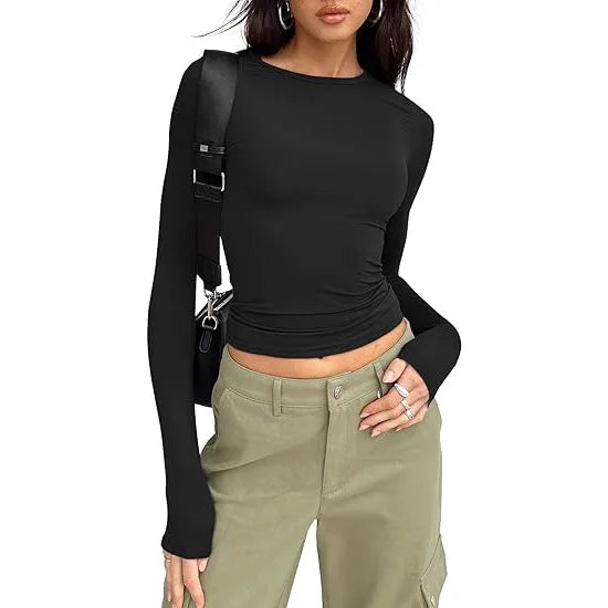 1pcs Four Seasons Fashion Senior Women T-shirt Long Sleeve Crew Neck.