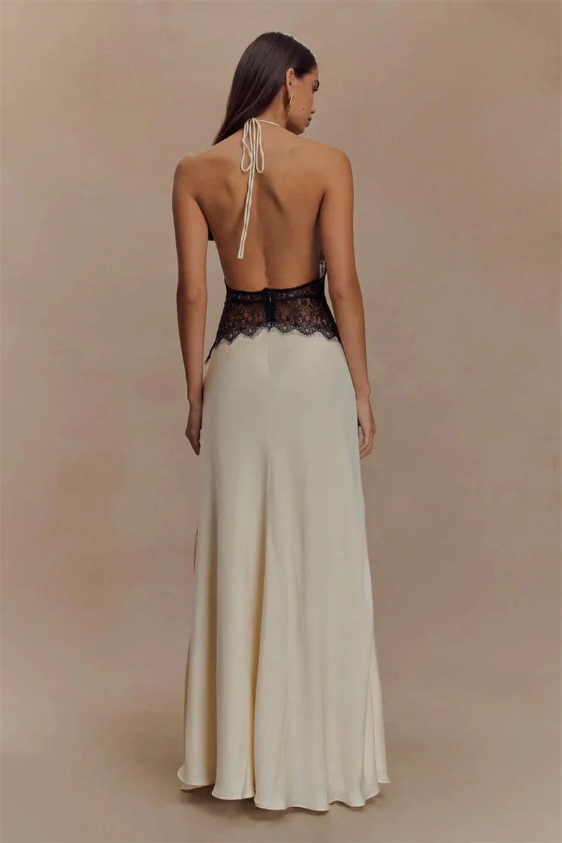 Mozision Summer Backless Sexy Maxi Dress Women Gown Patchwork.
