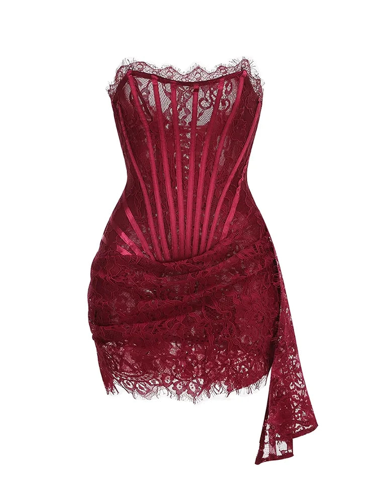 Women’s Sexy Lace See-through Patchwork Corset Dress.