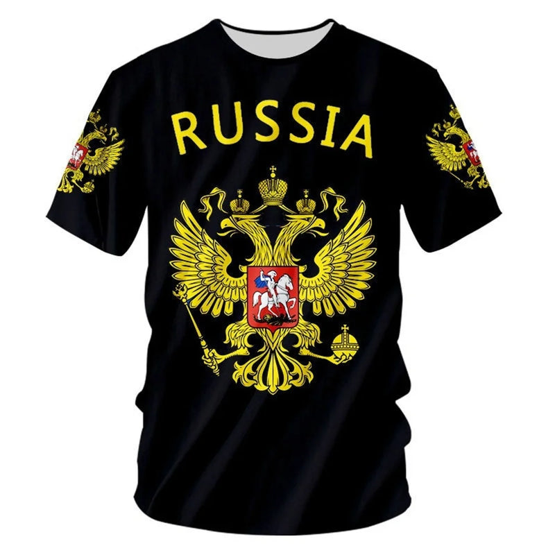 Men's T-shirts Casual Fashion Summer New Russian Flag Short Sleeved Tops.