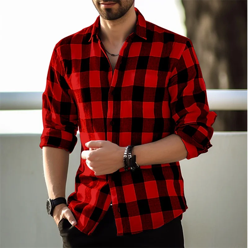 Fashion Style Black And White Plaid Shirt Men's Long-sleeve Shirt Summer.
