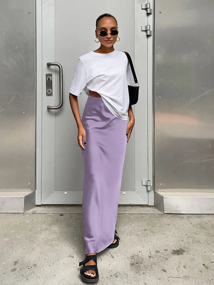 Elegant Satin Black Trumpet Skirts Fashion Slim High Waist Skirts Women.