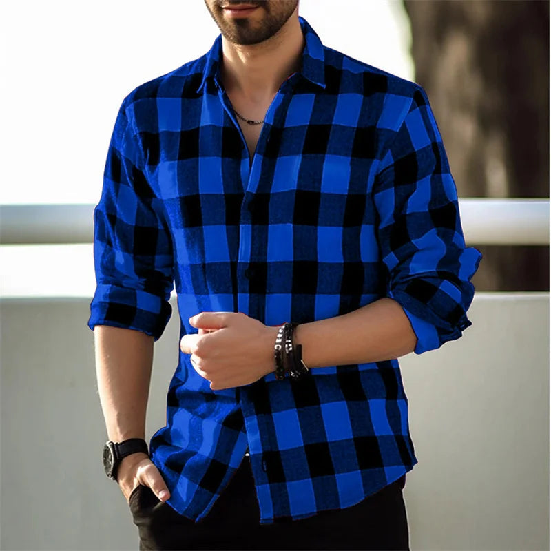 Fashion Style Black And White Plaid Shirt Men's Long-sleeve Shirt Summer.
