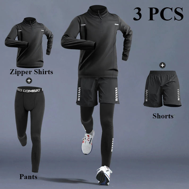Men's Quick-Dry Sports Set 1-5 PCS Spring Track Field Zipper Training Running Fitness.