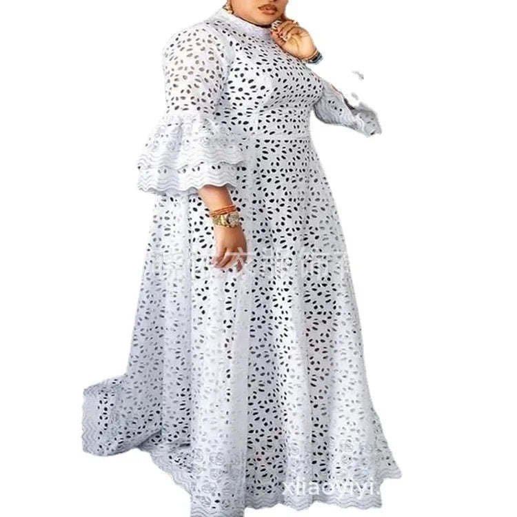 White Dress Women Flare Sleeve O Neck Party Long Maxi Dresses.