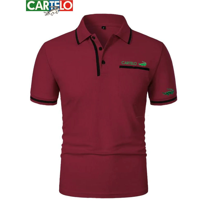 Men’s  polo shirt with a lapel and crocodile print logo.
