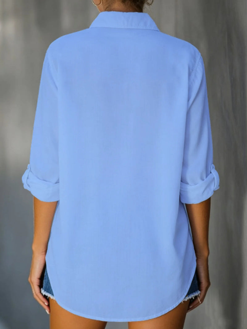 Women's shirt solid color casual loose breasted shirt women's clothing.