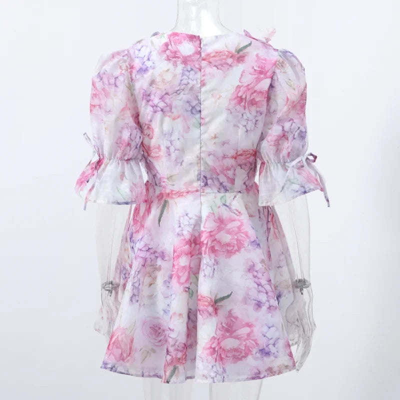 Women’s Chic Floral Printed Mini Dress Backless Sleeveless.