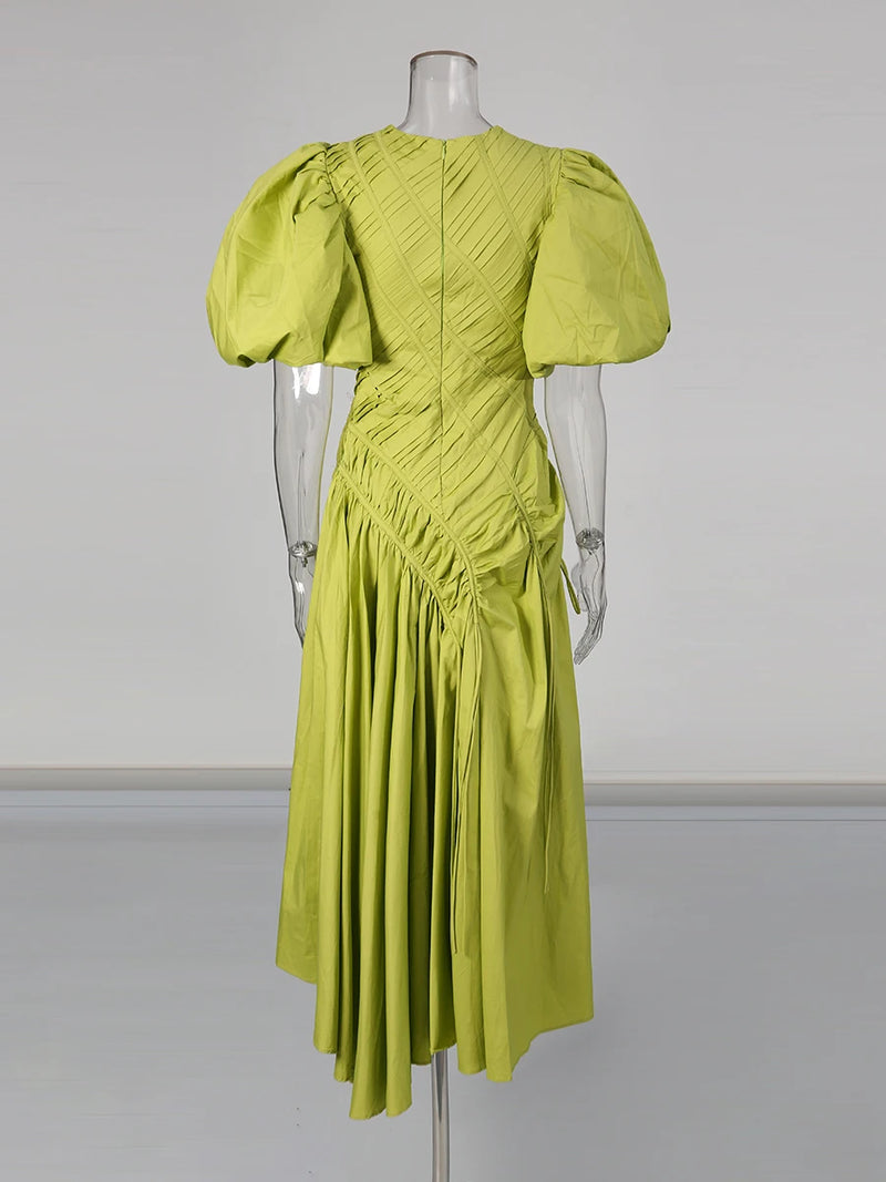 Solid Spliced Folds Irregular Long Dresses for Women.