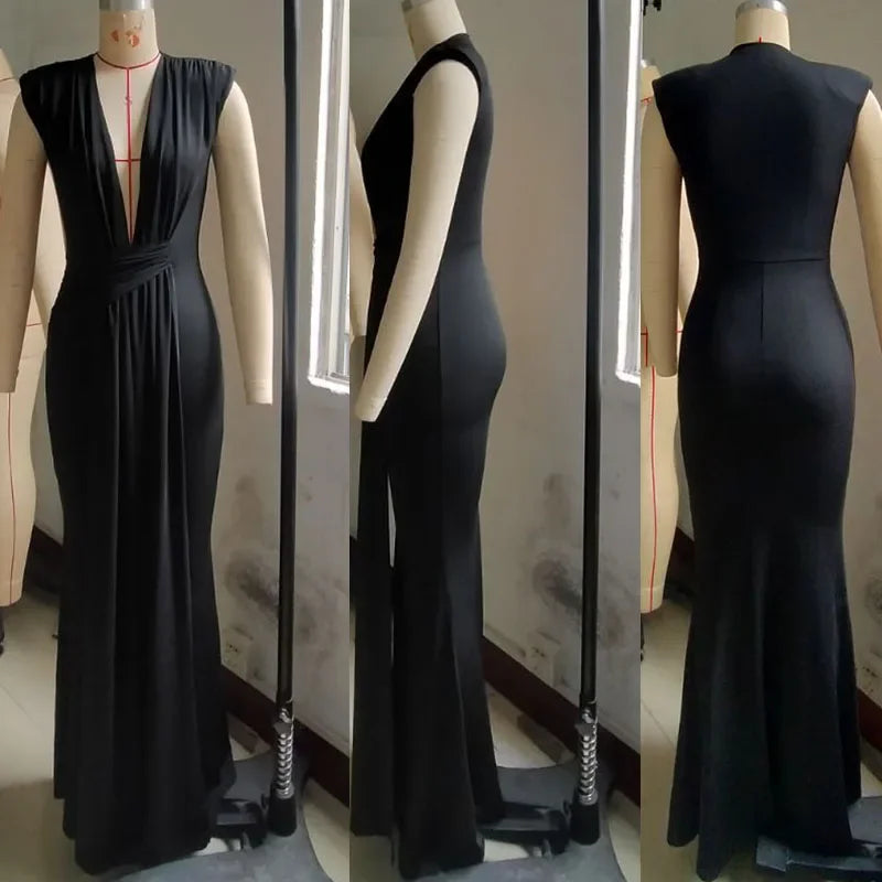 Elegant Ruched Bodycon Maxi Dresses for Women Birthday Night Party.