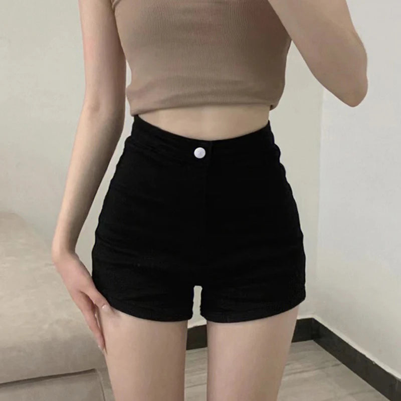 Black Hot Women's Casual Tights Pants Ultra-short High-waisted.