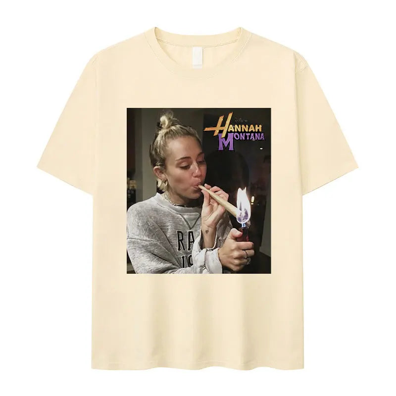 Miley Cyrus Funny Smoking T Shirt Hannah Montana Aesthetic Vintage T-shirt Men Women.