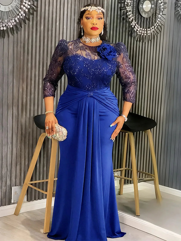 Sequins Long Sleeve Chiffon Dresses Elegant Women Party.