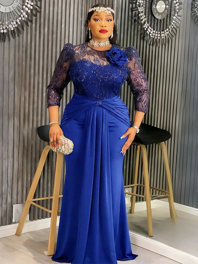 Sequins Long Sleeve Chiffon Dresses Elegant Women Party.