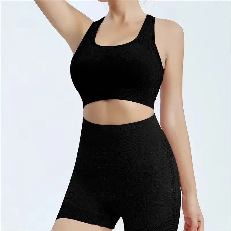 Yoga Set Gym Shorts Women Sport Bras Brassiere Workout Tops.
