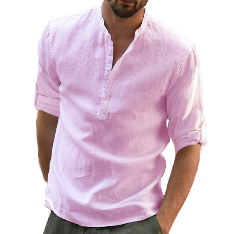 KB New Men's Casual Blouse Cotton Linen Shirt Loose Tops Long Sleeve.