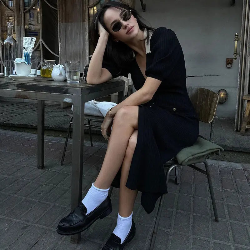 Contrast Single Breasted Knitted Dress For Women.
