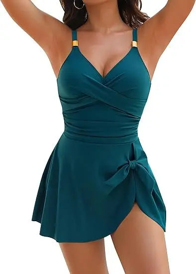 Tummy Control Women Swimdress Sexy One Piece Slim & Comfortable Ruched.