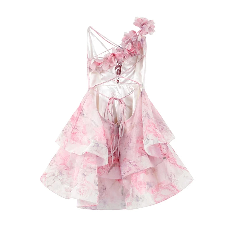 Women’s Chic Floral Printed Mini Dress Backless Sleeveless.