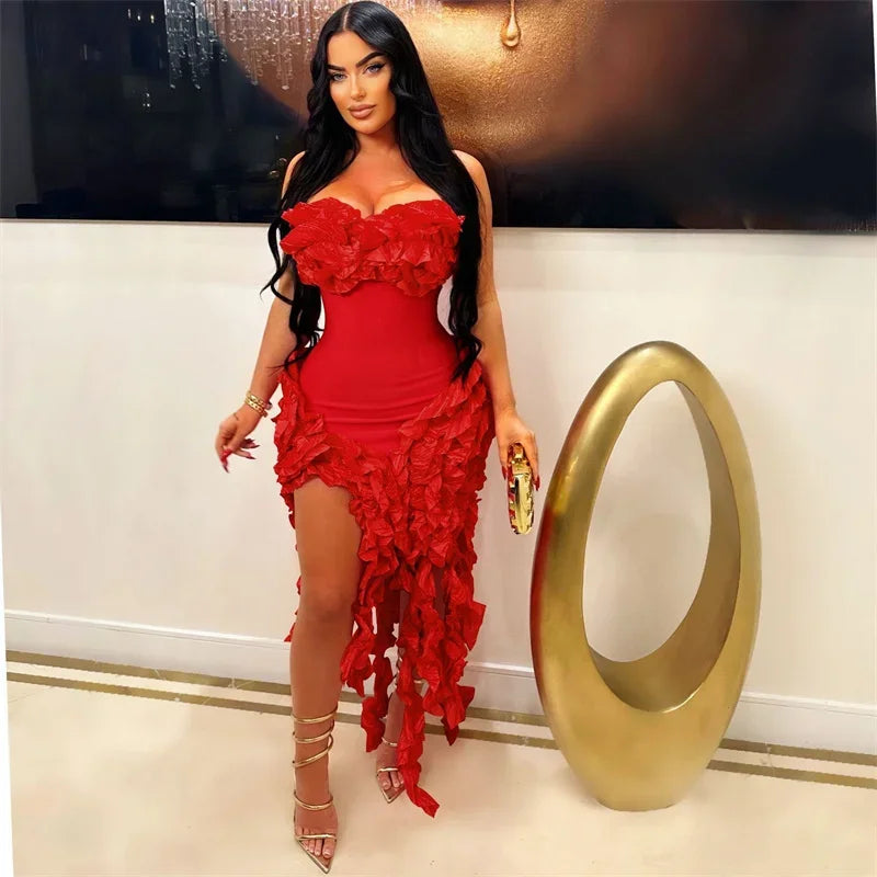 Elegant Ruffles Tassel Birthday Dress for Women.
