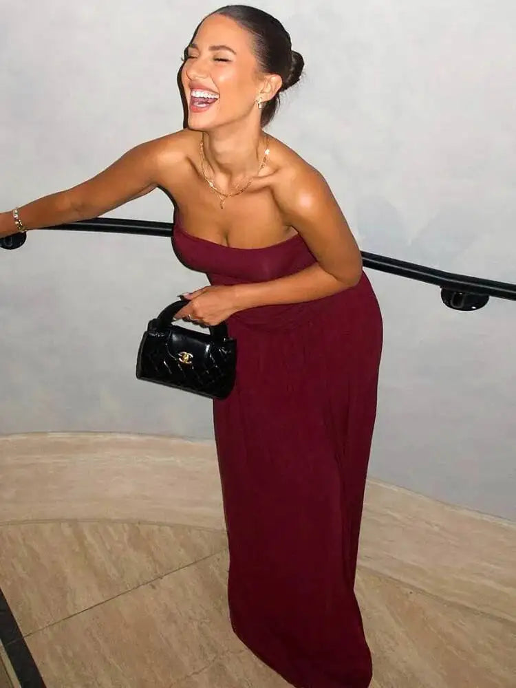 Mozision Off-shoulder Strapless Pleated Sexy Maxi Dress Women.