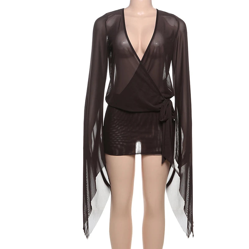 Women’s Mesh Irregular  Mini Dress Sexy See Through Chic.