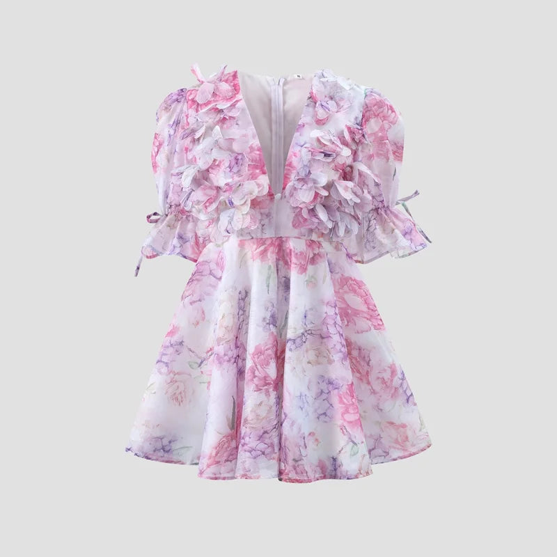 Women’s Chic Floral Printed Mini Dress Backless Sleeveless.