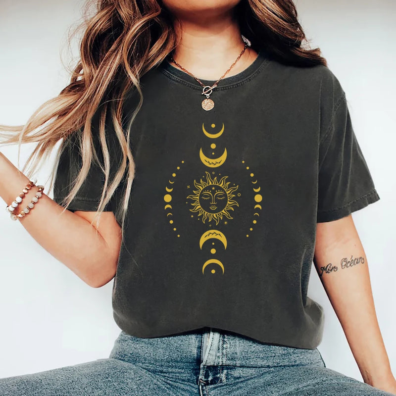 Sun and Moon Stars T-Shirt Celestial Tshirt Boho Sun Moon T-Shirts Women.
