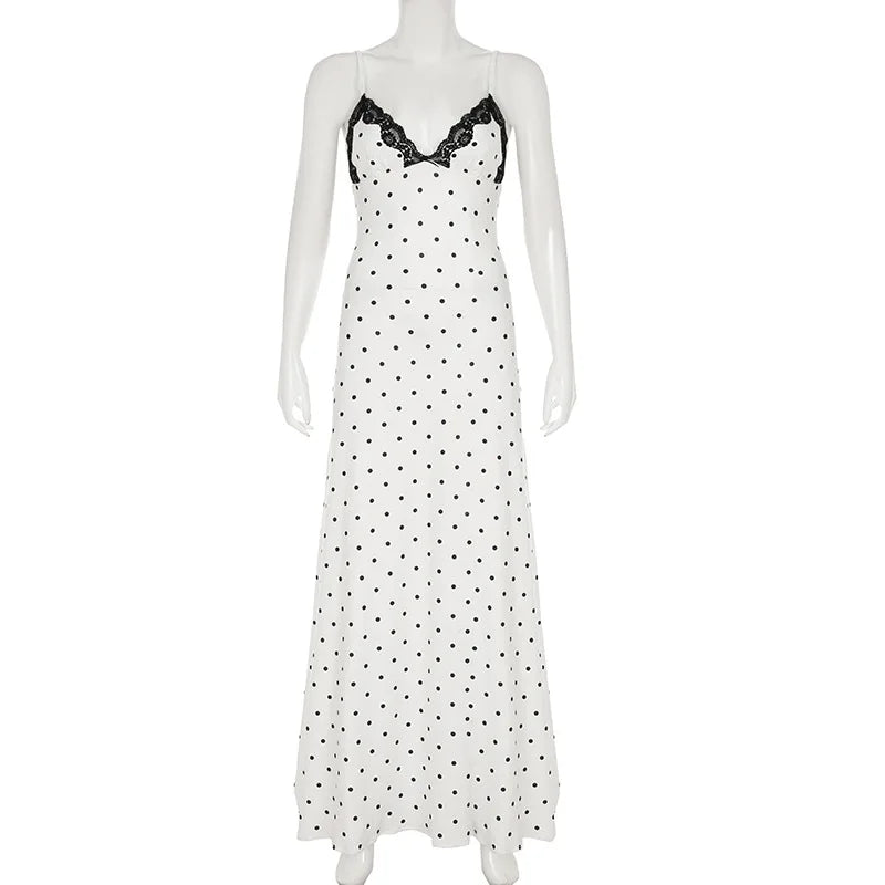 Women's Elegant Retro V-Neck Polka Dot Sleeveless Dress.