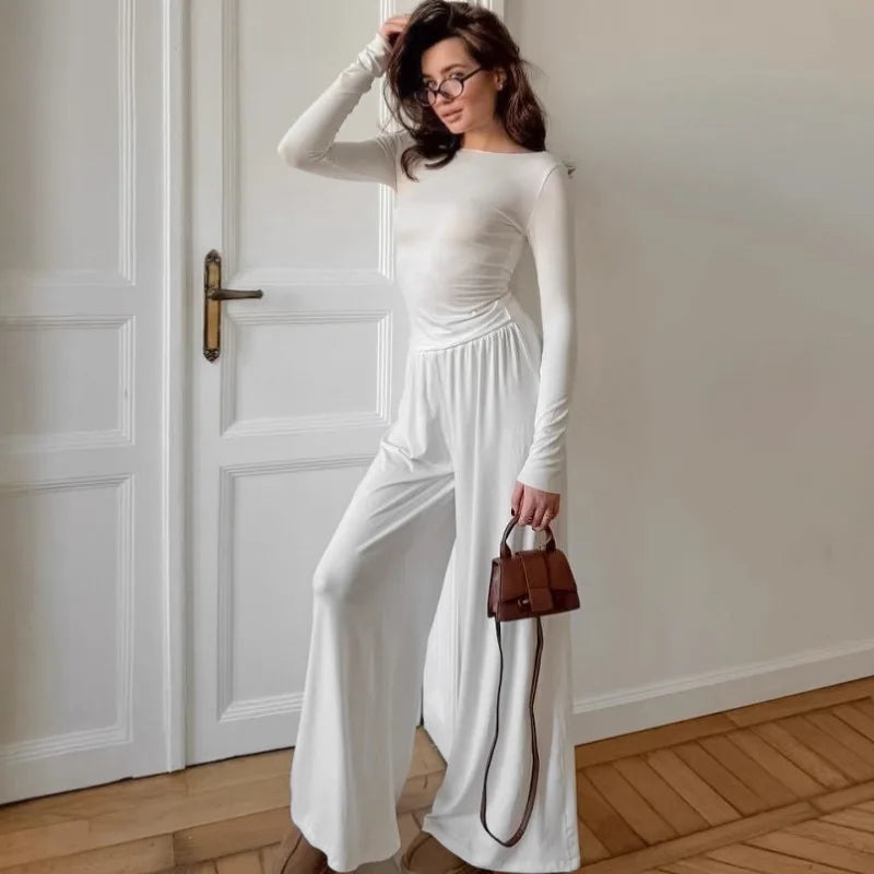 Comfortable Knit Pajama Set European Style Long Sleeve Sleepwear Skin-Friendly Homewear for Women.