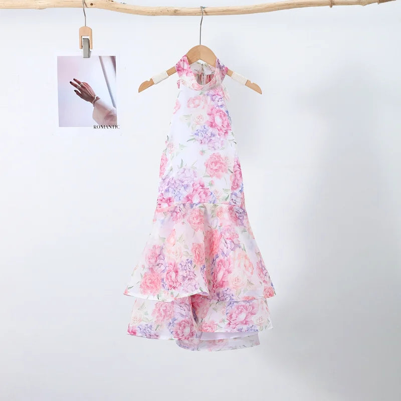 Women’s Chic Floral Printed Mini Dress Backless Sleeveless.