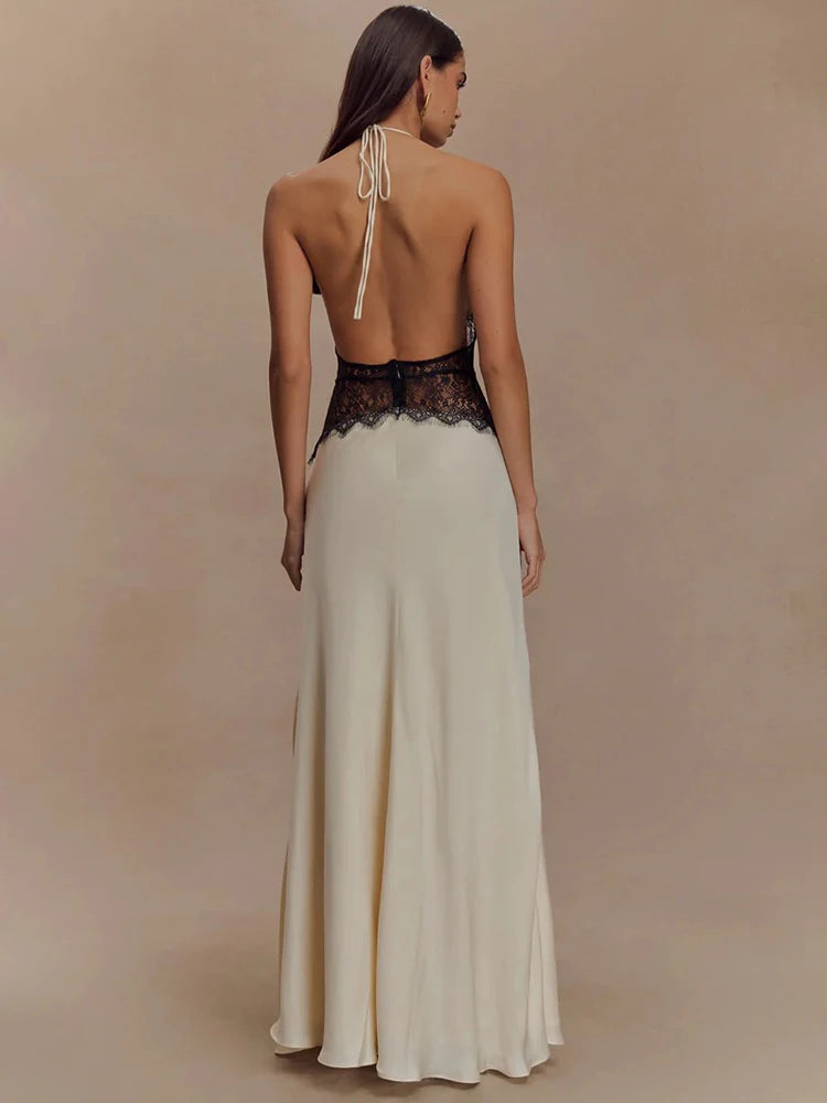 Mozision Summer Backless Sexy Maxi Dress Women Gown Patchwork.