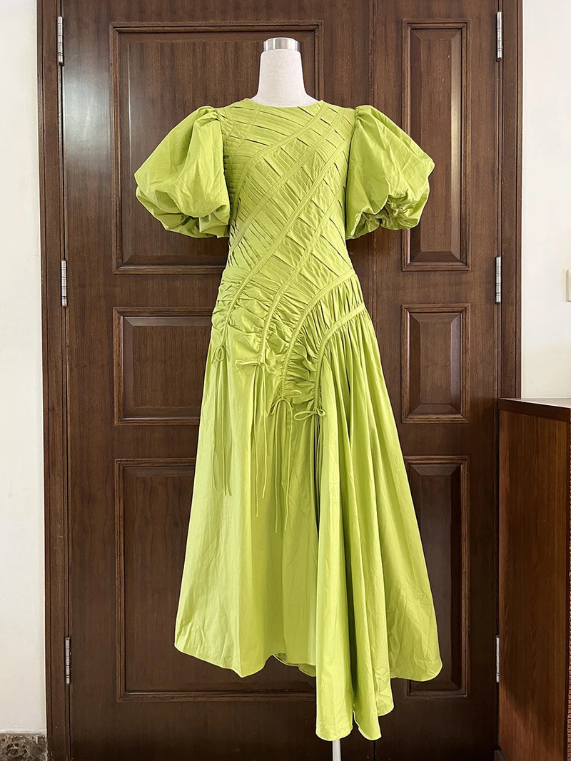 Solid Spliced Folds Irregular Long Dresses for Women.