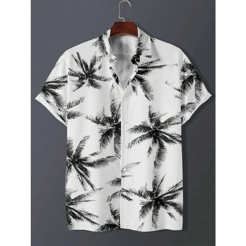 Hawaiian Shirt Man Print Casual Thin Beach Slim Fashion Shirt.