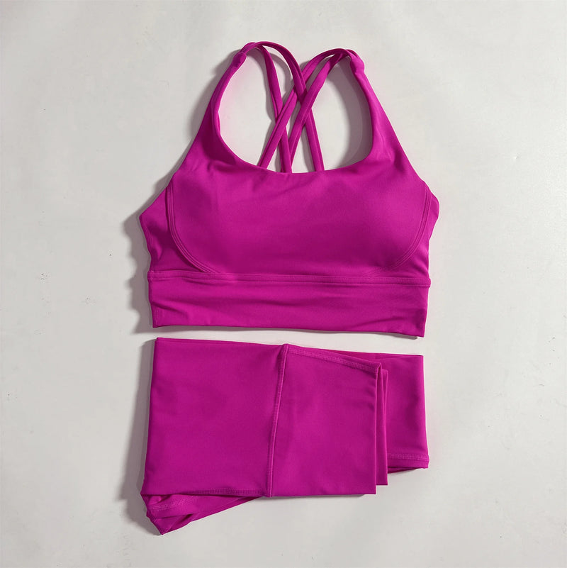 Solid Color Gym Fitness Set Tight Soft cross Fitness Bra 2pc compression.