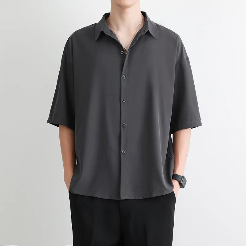 1pcs Summer Thin Men Short Sleeve Shirt Man Ice Silk Loose Style Shirt Male.