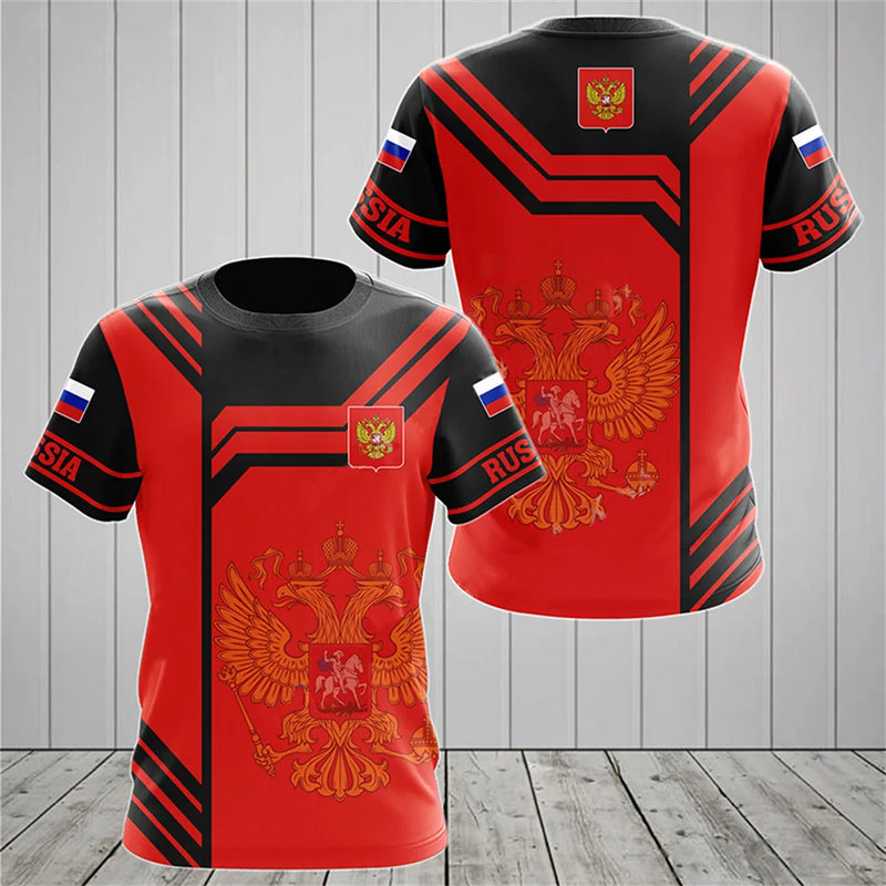 Men's T-shirts Casual Fashion Summer New Russian Flag Short Sleeved Tops.