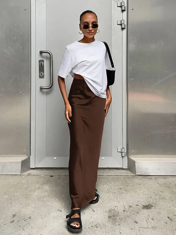 Elegant Satin Black Trumpet Skirts Fashion Slim High Waist Skirts Women.