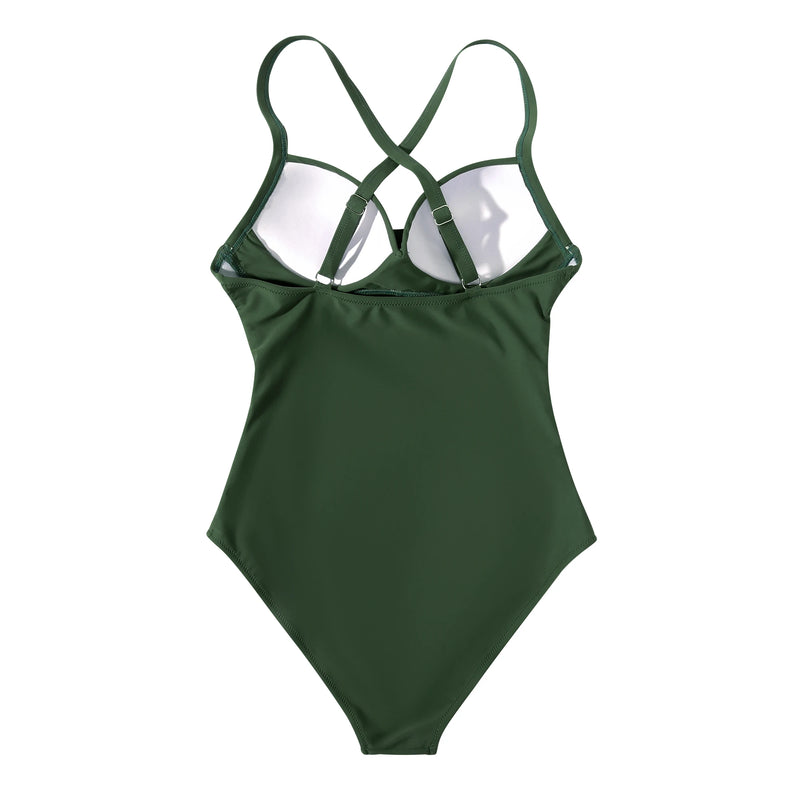 Solid Ruched Swimsuit Women Swimwear Beachwear Bathers Bathing.