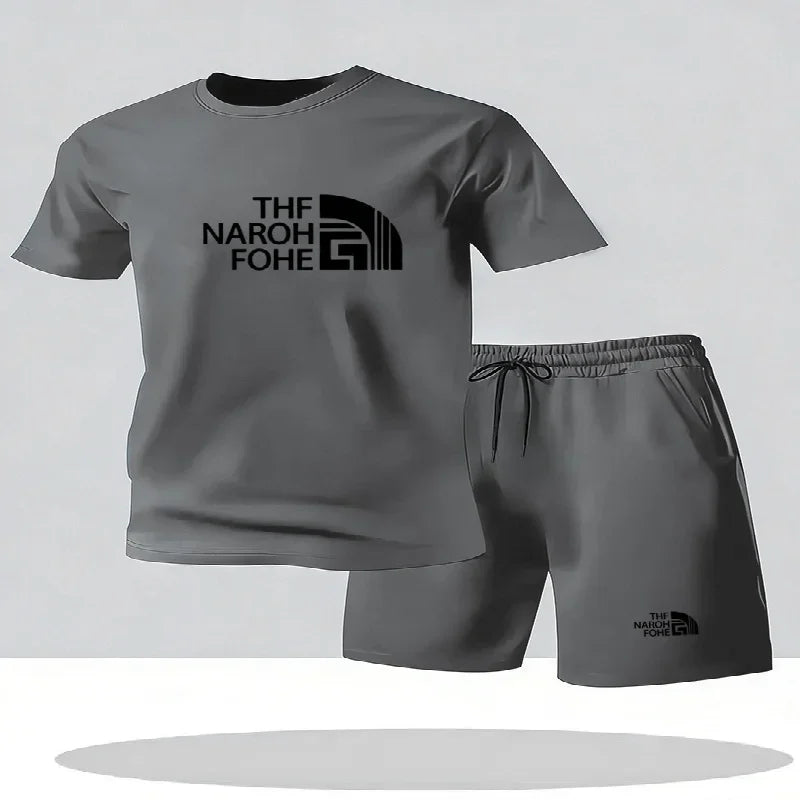 Fashionable Summer Casual Short Sleeved T-shirt and Shorts Set Round Neck.