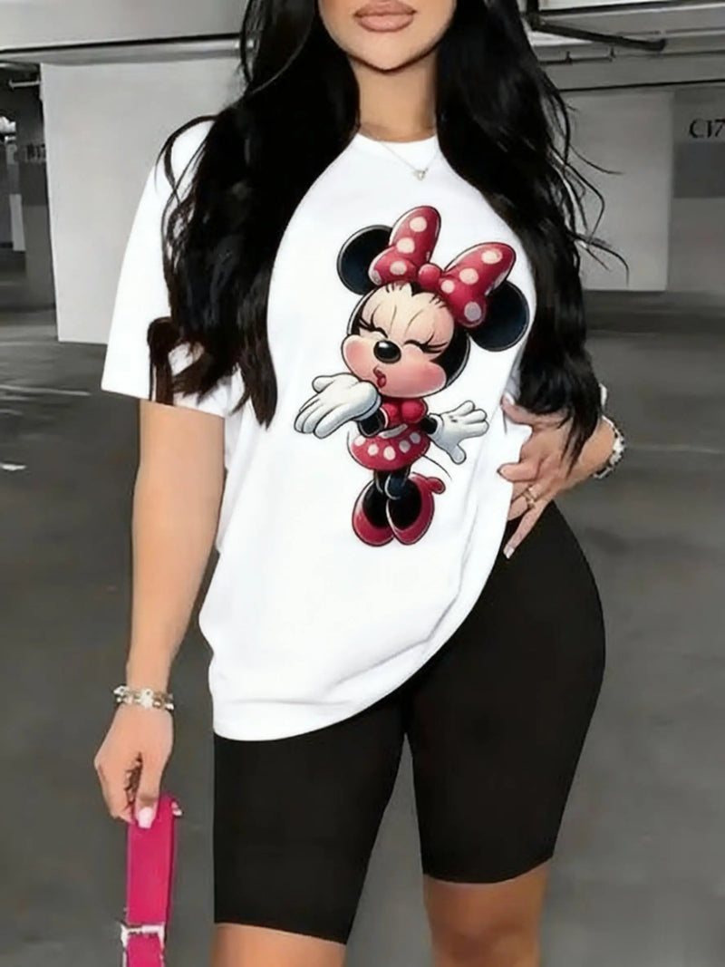 Minnie Mouse Women T Shirt Summer Men Short Sleeve Tee Loose.