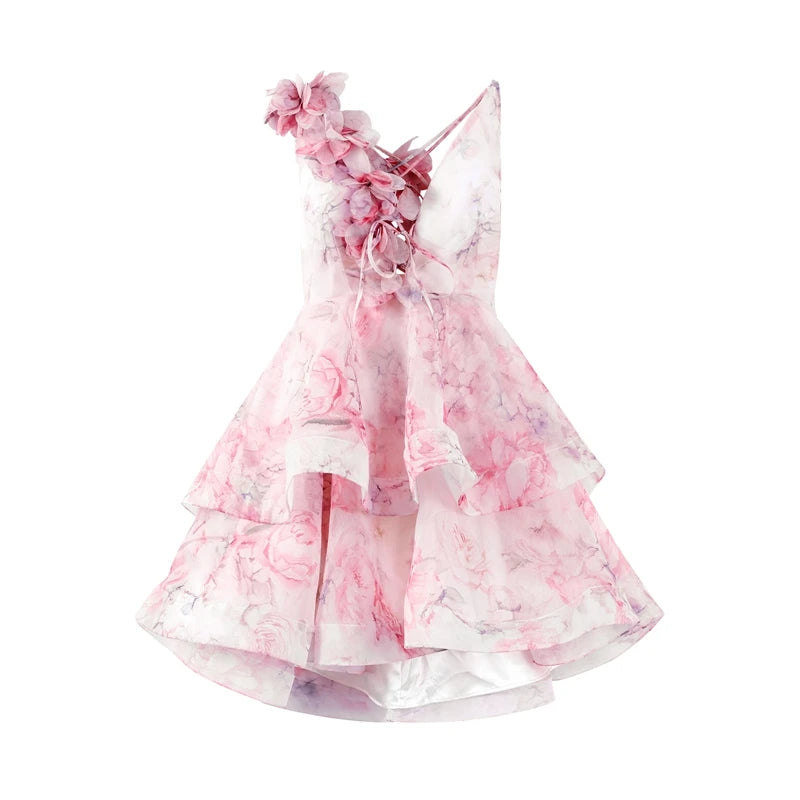 Women’s Chic Floral Printed Mini Dress Backless Sleeveless.