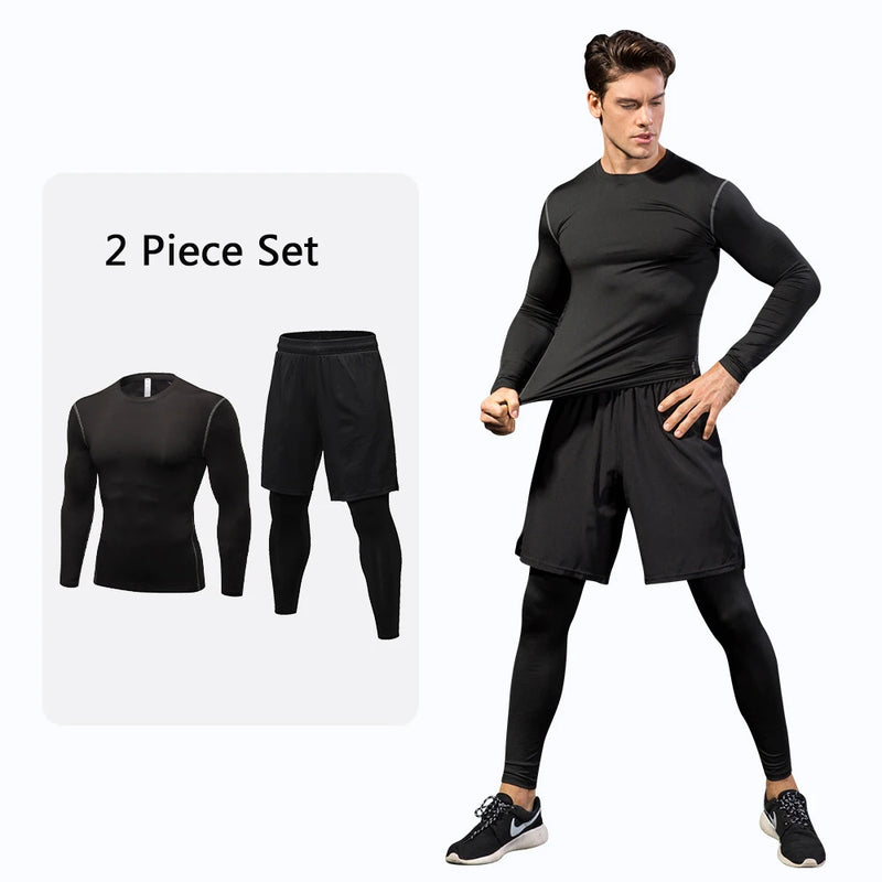 Men Compression Sport Suit Man Long Sleeve Gym Running Set Fitness.