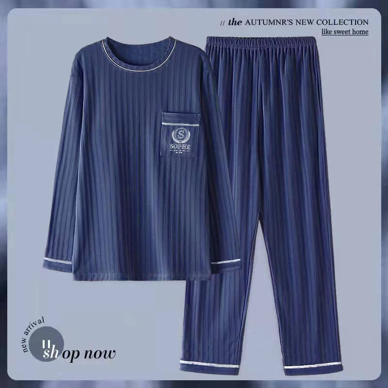 Teenage Men's Pajamas Long-Sleeved Spring and Autum.