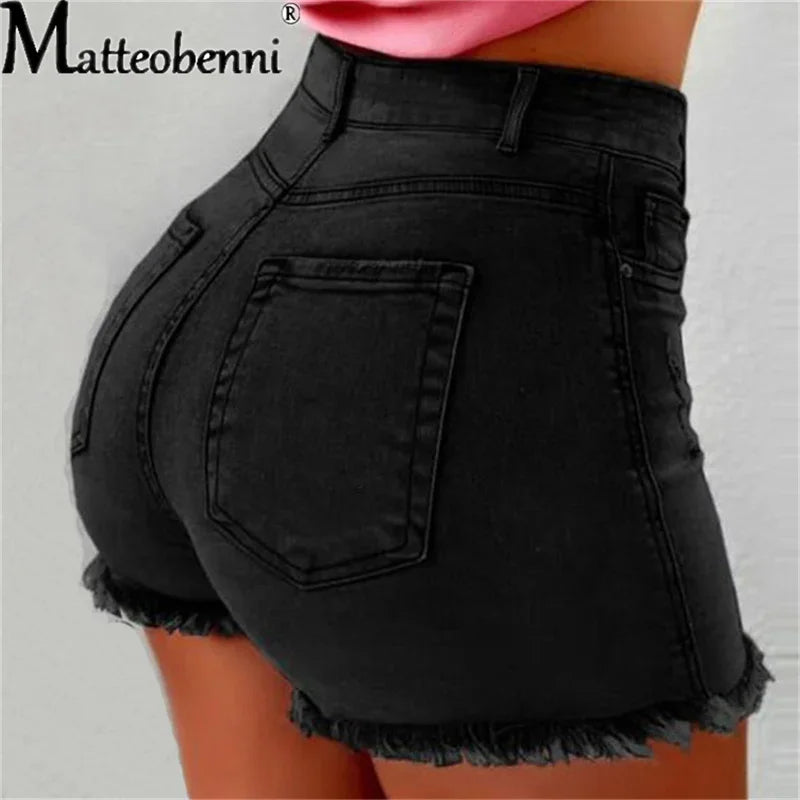 Women High Waist Denim Shorts Ripped Hole Bodycon Short Feminino.
