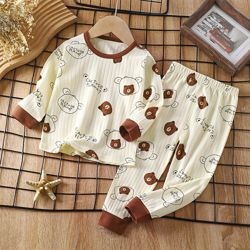 Kids Casual Autumn Long Sleeve Pajamas Set Boys and Girls.