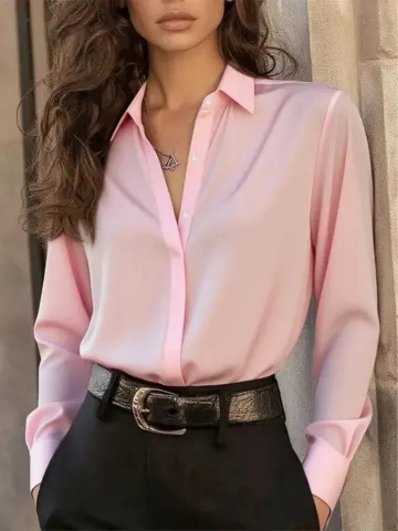 Women's  Long Sleeve Button Down Blouse - Elegant Office Chic Top.